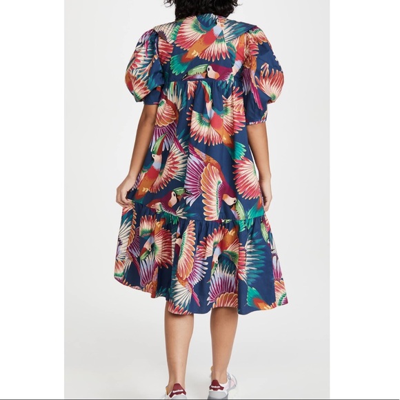 Farm Rio Navy Toucan Puff-Sleeve Midi Dress - Picture 5 of 16